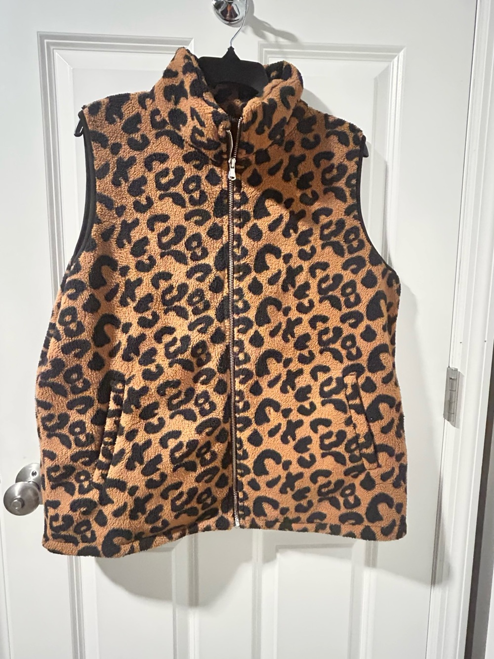 Lomon women’s XL Sherpa lined Leopard Print Zip-Front Vest tiger Animal print - Picture 2 of 7